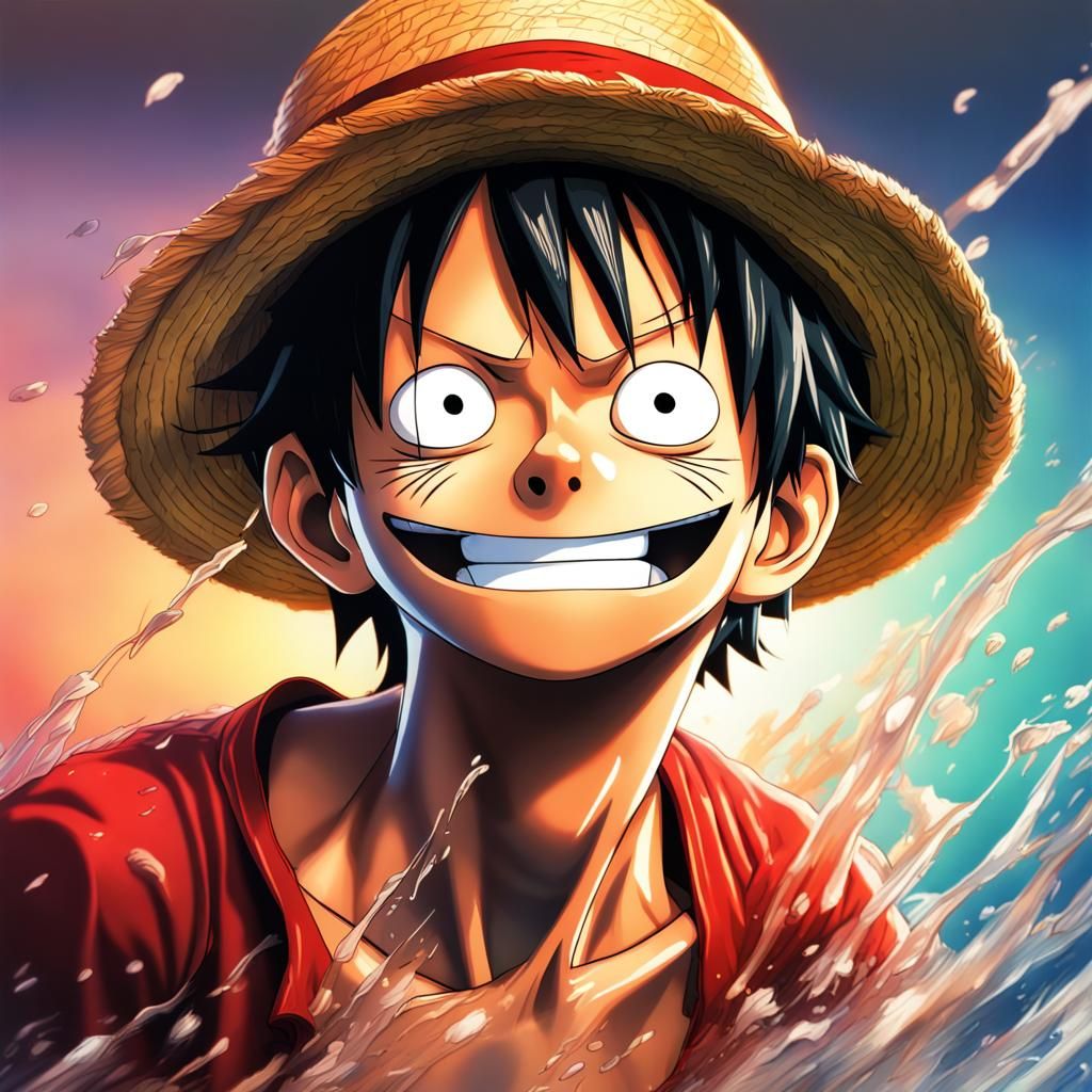 Hyperrealistic Luffy Splash Art Portrait