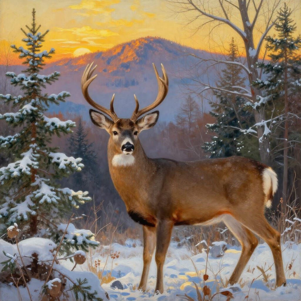 Majestic Buck Oil Painting at Golden Hour in Appalachia