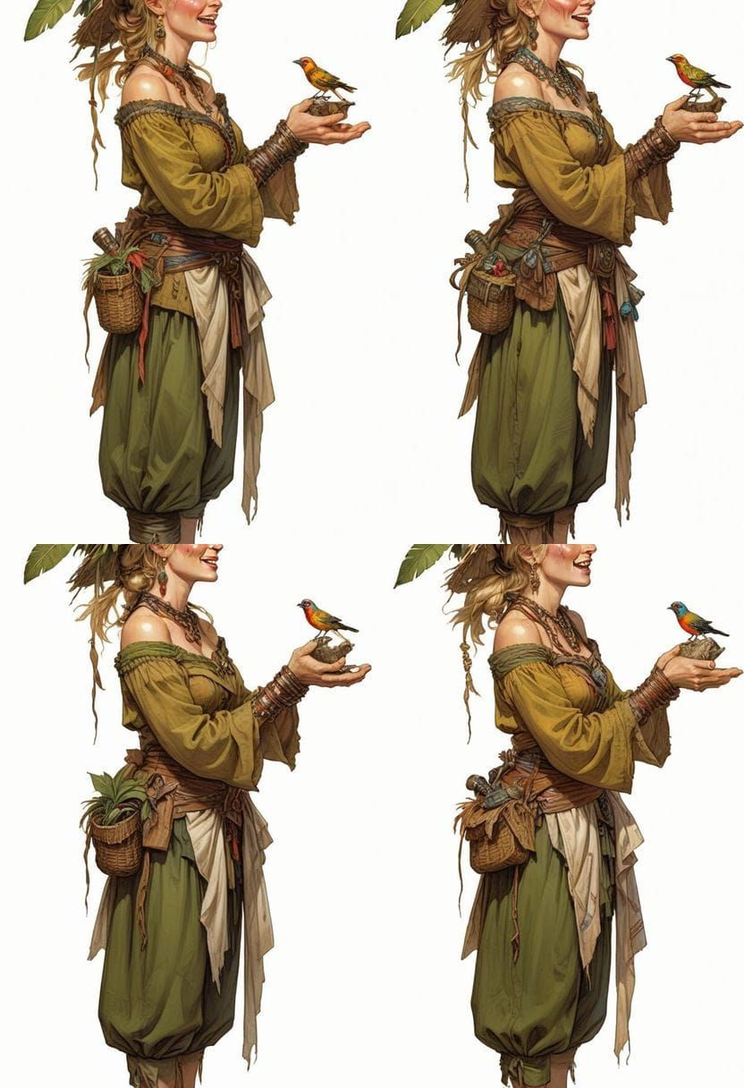 18th Century Woman with Bird, Fantasy Illustration