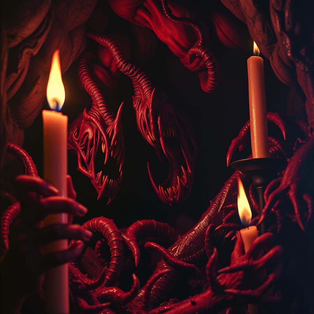 Twisted Creatures in Polluted Womb: Dark Surrealism Oil Pain...