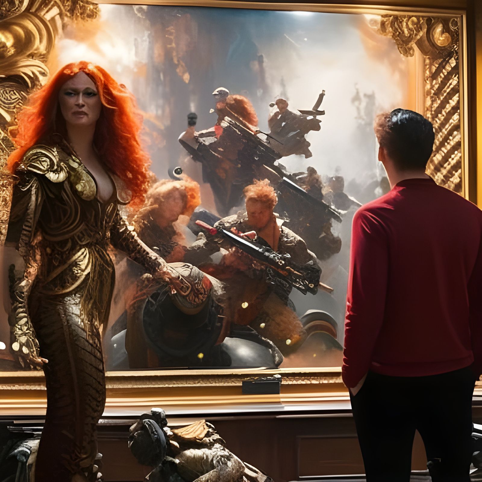 Ginger Woman and Angry Man: Hyperdetailed Oil Painting
