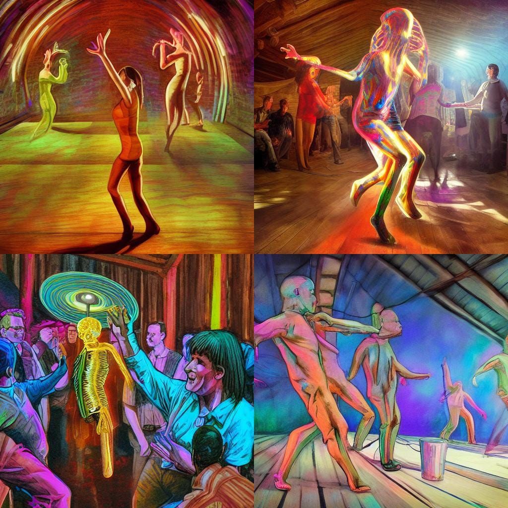 Hyperrealistic Lamp Dances to Bluegrass in Barn