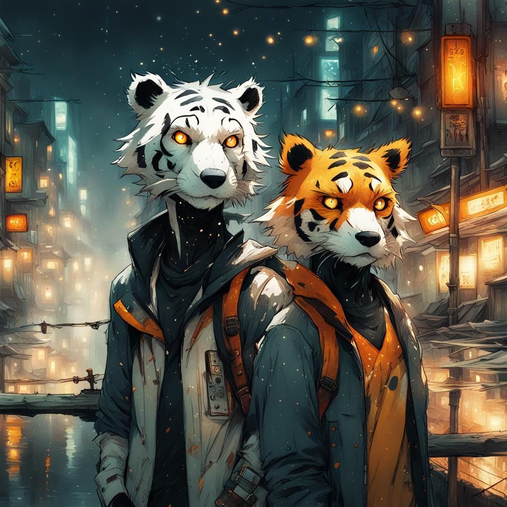 Anime Calvin & Hobbes Portrait in Watercolor