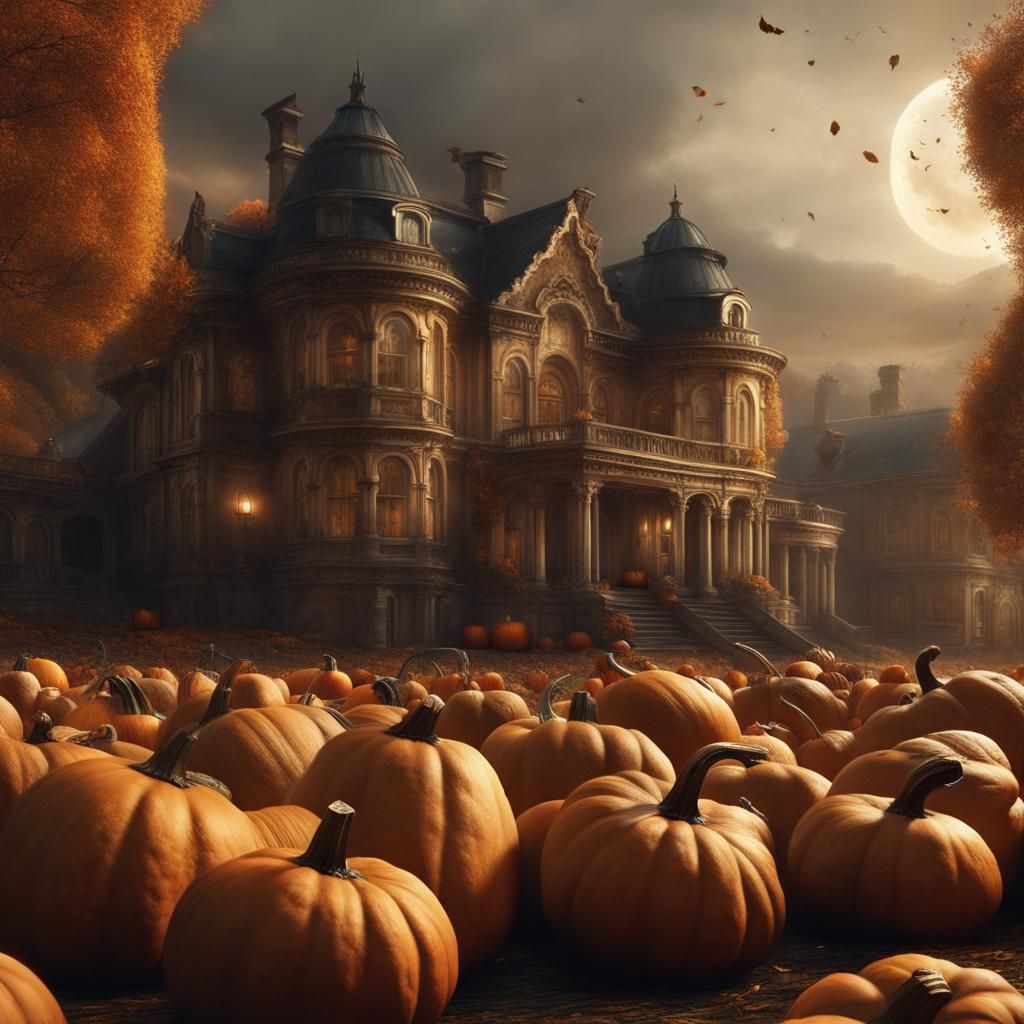 Vibrant Autumn Pumpkins in Epic Digital Landscape