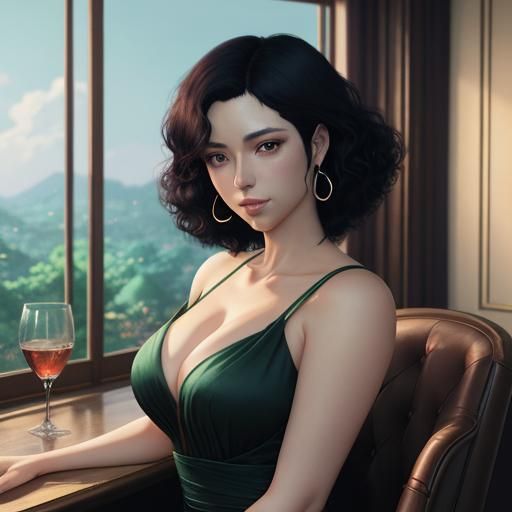 Elegant Woman at Party: Studio Ghibli Anime Style