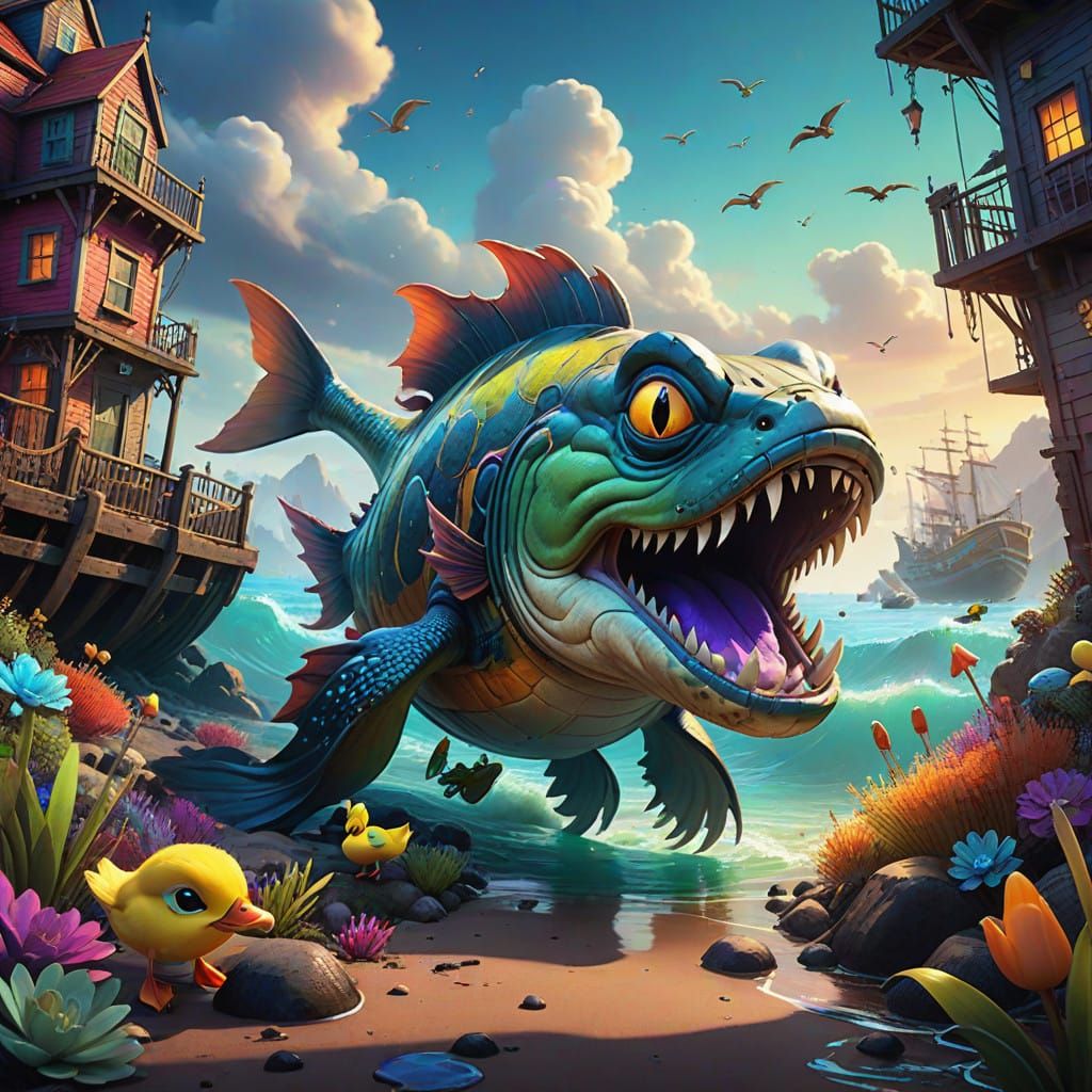 Sea Monster on Bunny Bay's Cove: Whimsical Hunt Scene