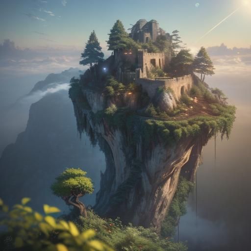 Breathtaking Anime Landscape with Ancient Cliff Face and Vib...