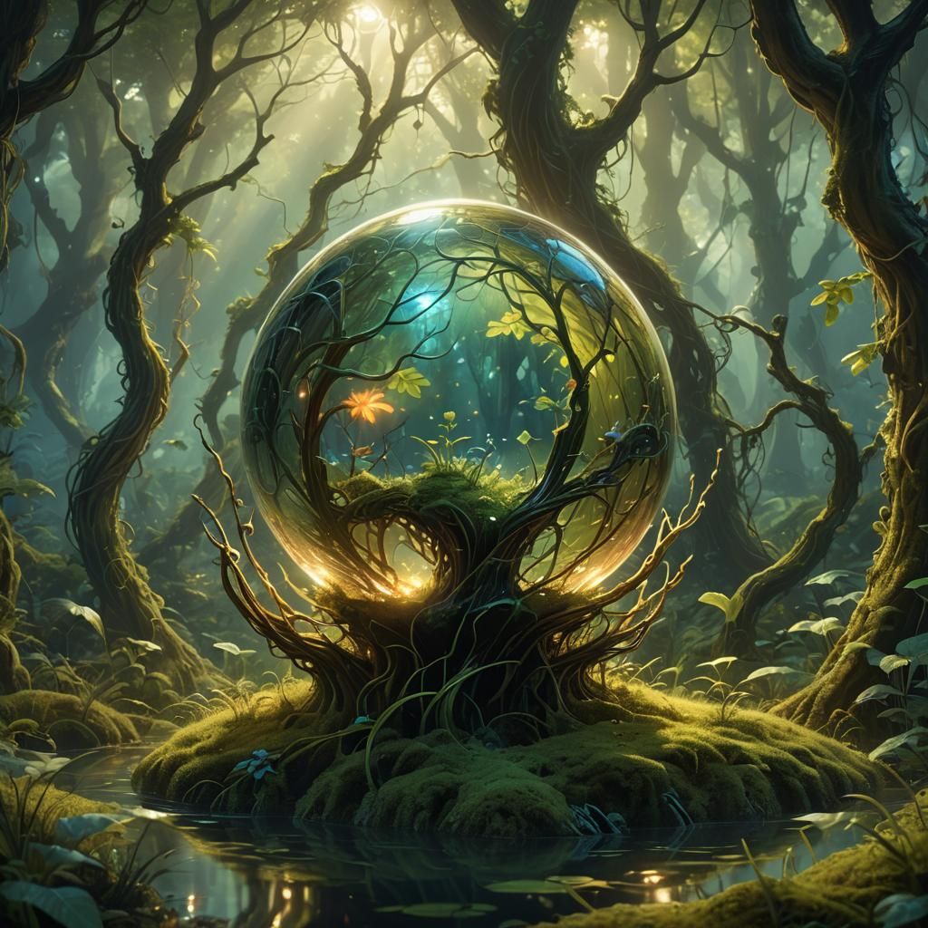 Glowing Sphere in Mystical Forest: Fantasy Concept Art