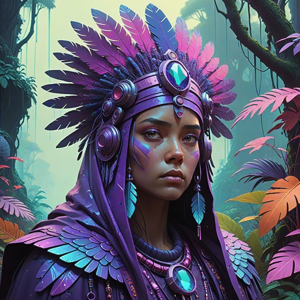 Majestic Amazonian Purple Gemstone Tribe Member in Vibrant P...