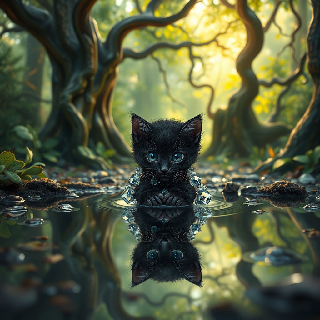 Diamond Kitten in Mystical Ghibli Forest