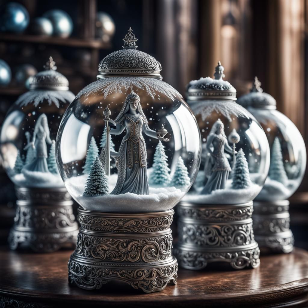 Hyperrealistic Snow Globes of the Silver Goddess