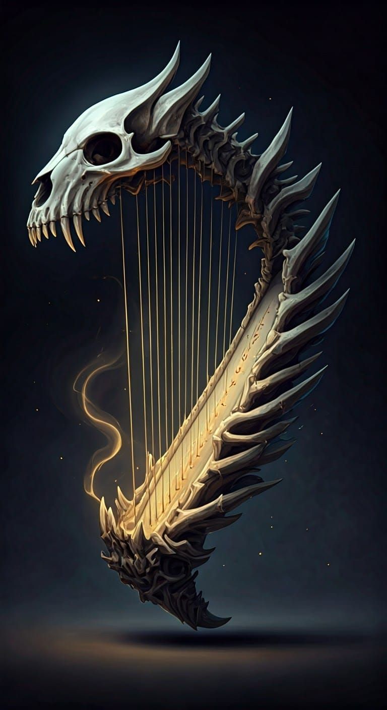 Haunting Bone Harp with Ethereal Strings in a Dark, Otherwor...