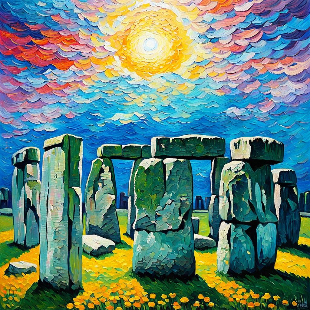 Stonehenge Spring Equinox in Expressionist Oil Painting