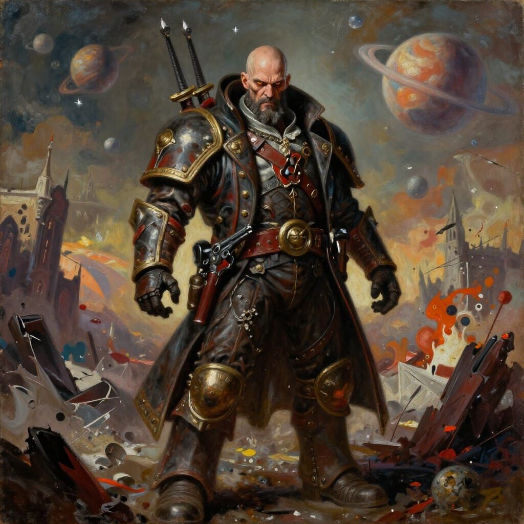 Gothic Rogue Trader in Surreal Baroque Oil Painting