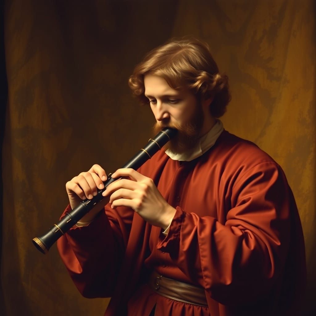Lone Musician with Oboe in Golden Light