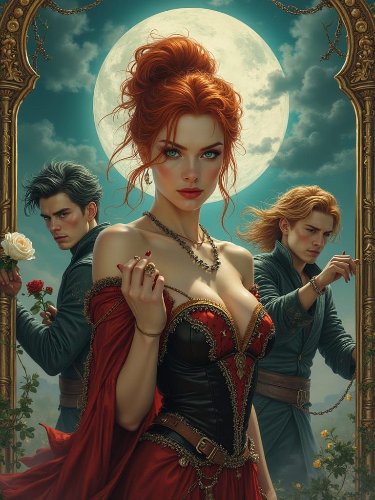 Woman Between Two Men in Dramatic Digital Art