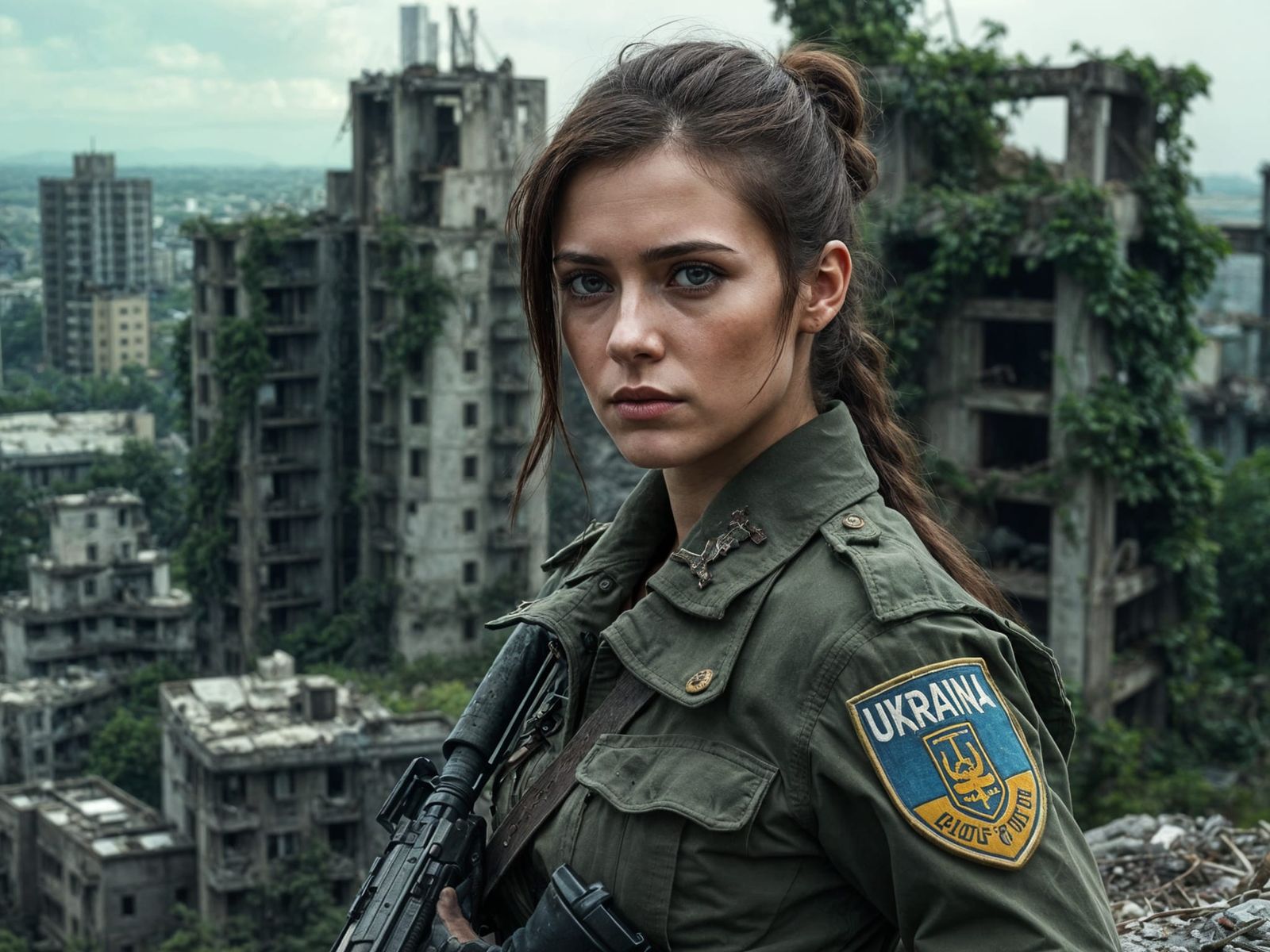 A female soldier stands guard