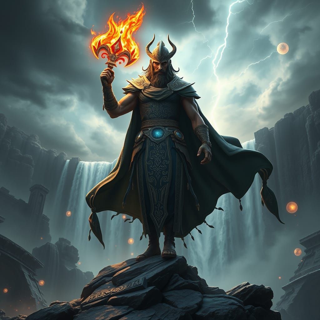 Heroic Warrior Amidst Ancient Ruins