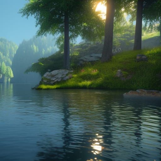 Cinematic Lake Scene in 3D Game Style