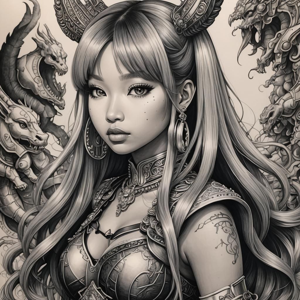 Nicki Minaj as Manga Anime Girl: Charcoal Drawing