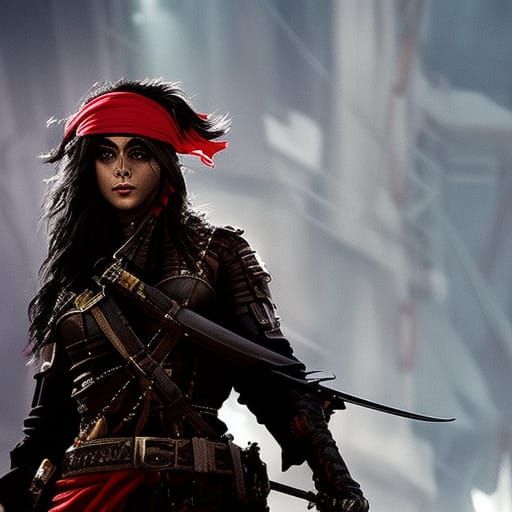 Female Pirate in Crow's Nest Inkpunk Concept Art