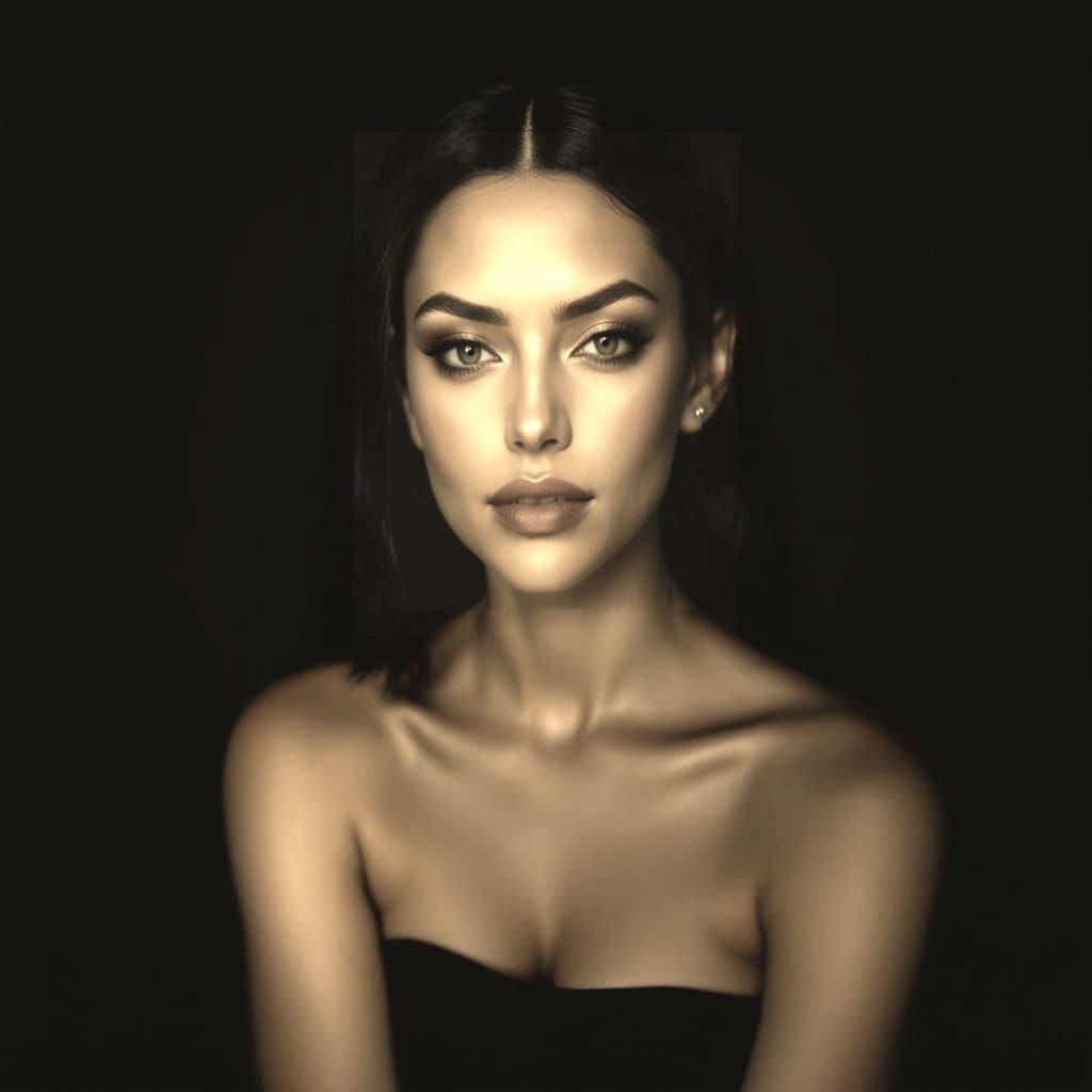 Confident Dark-Haired Model in Polished Editorial Style