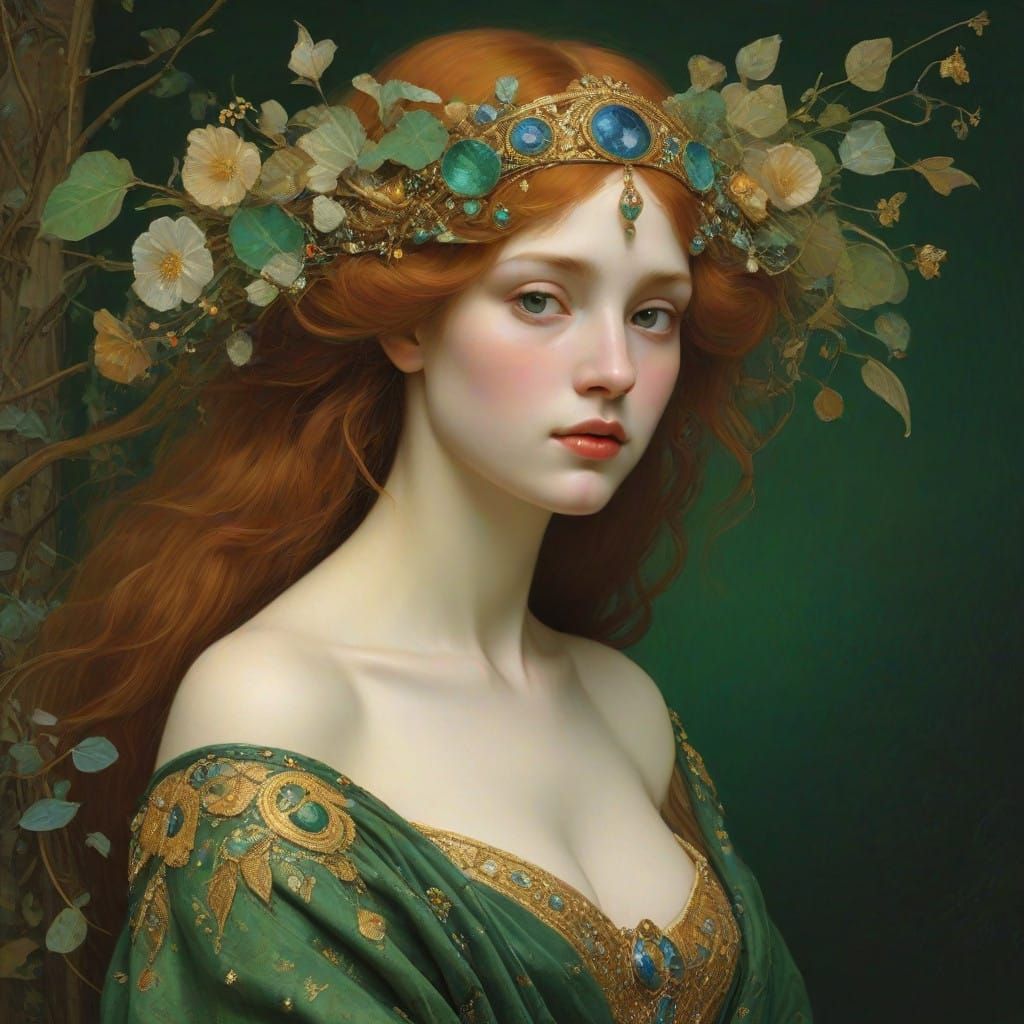 Winter Goddess Demeter Mourns in Art Nouveau Style