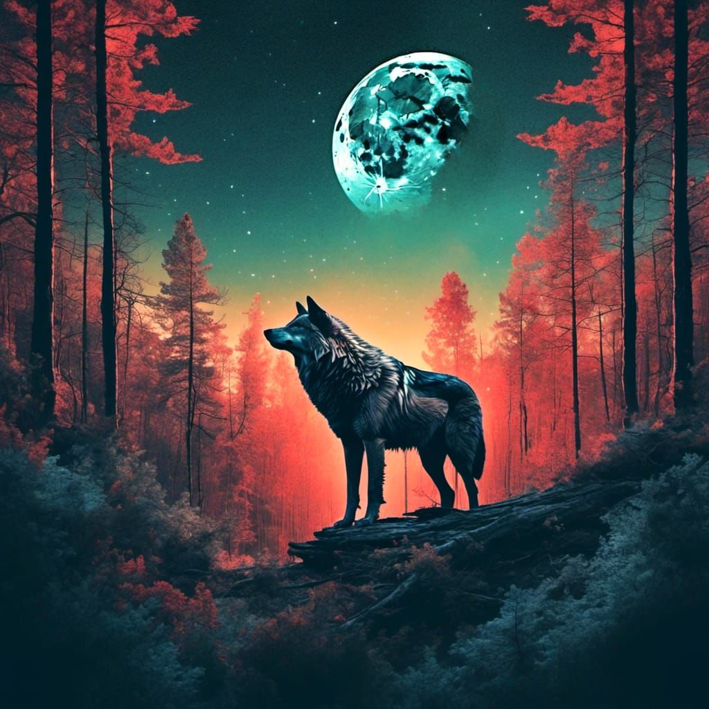 wolve in moon light
