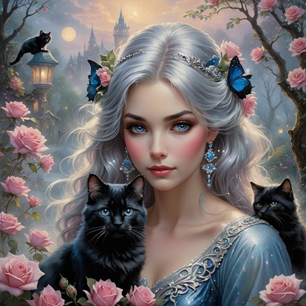 Woman and Cat in Ethereal Fantasy Style