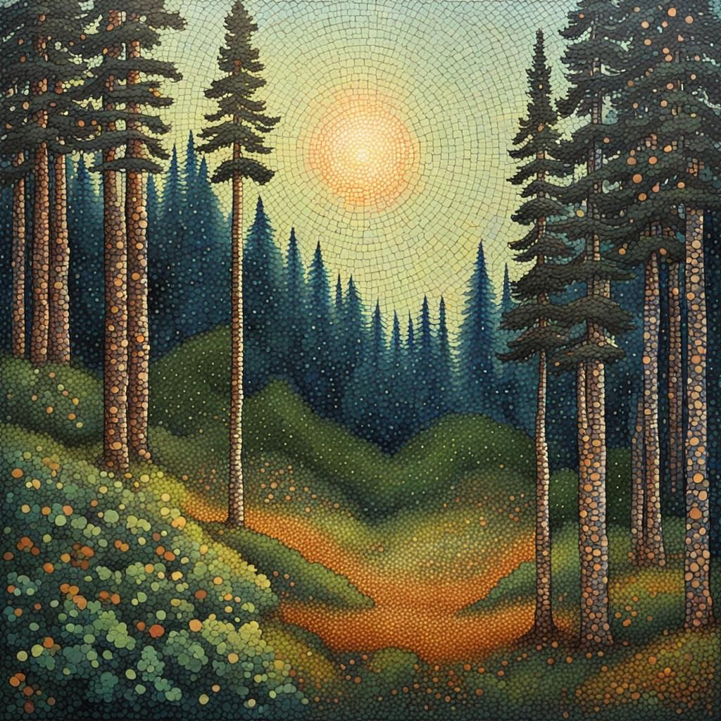 Boreal Forest in Pointillism Style