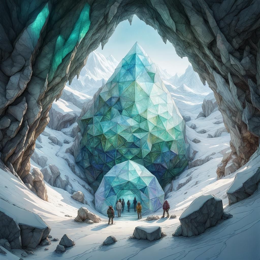 Iridescent Crystal Cave Entrance in Arctic Mountainside