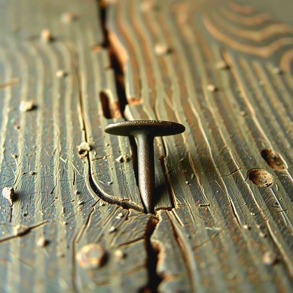 Antique T-Shaped Nail in Weathered Board