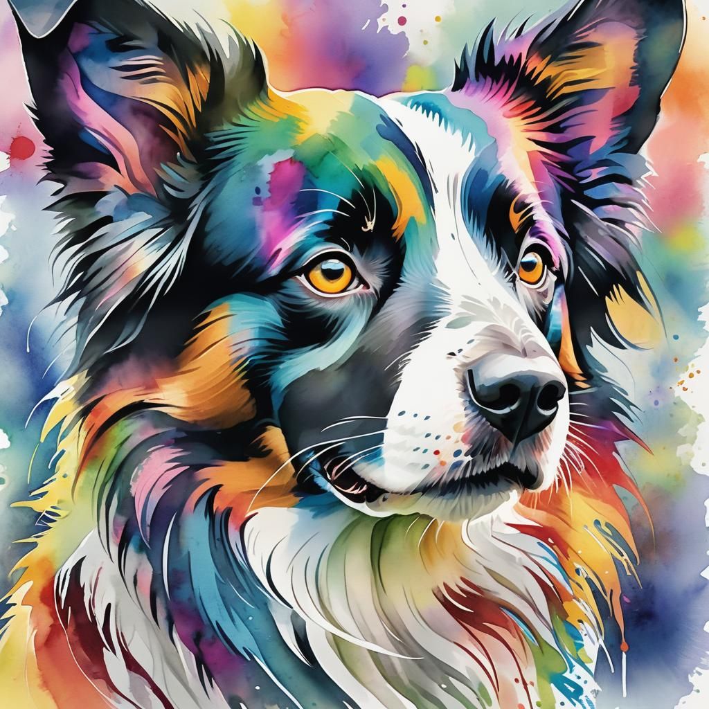 Border Collie Portrait in Watercolor Vector Style