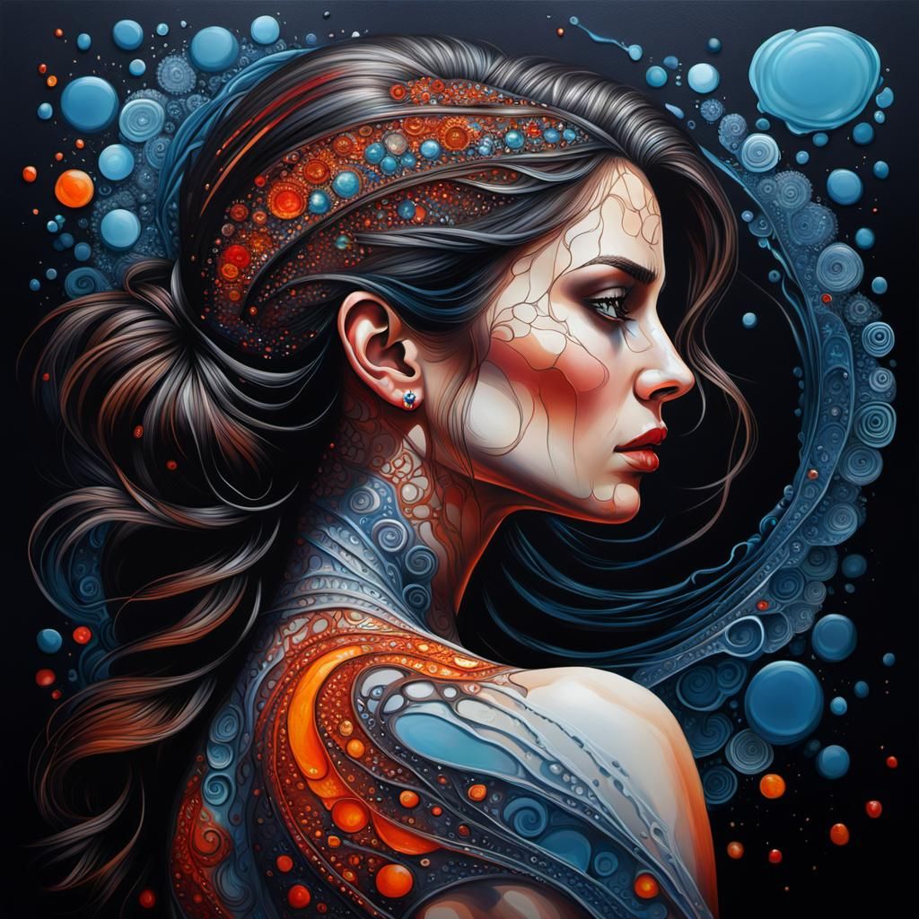 Brunette Woman Portrait in Abstract Surrealism Style