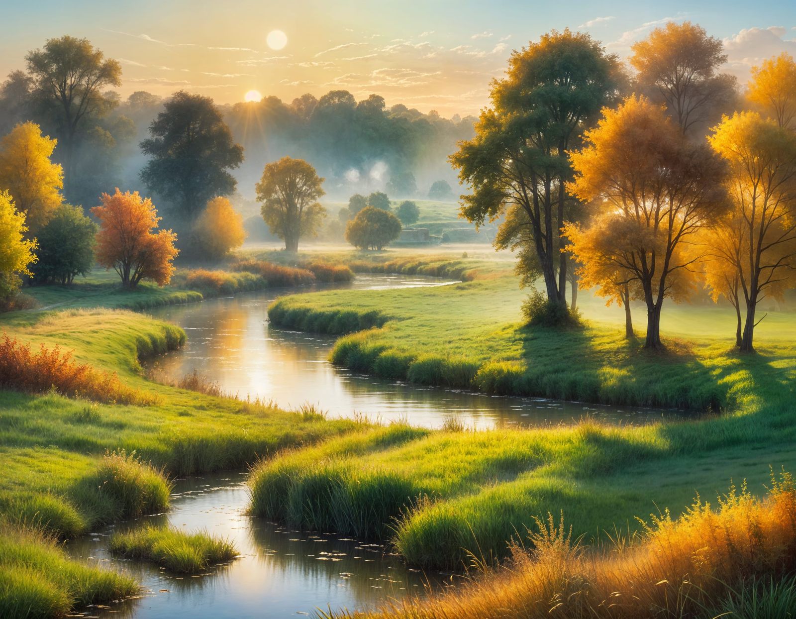 Autumn Pasture Panorama in Airbrush Art Style