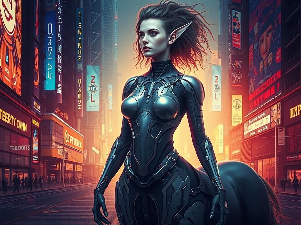 Cyborg Centaur in Dystopian Metropolis