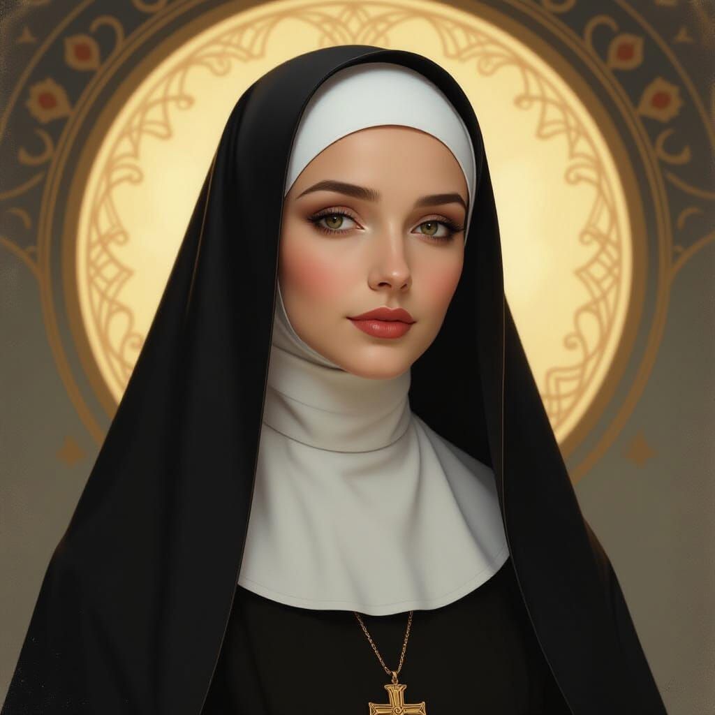 Serene Nun in Habit, Soft Ethereal Lighting