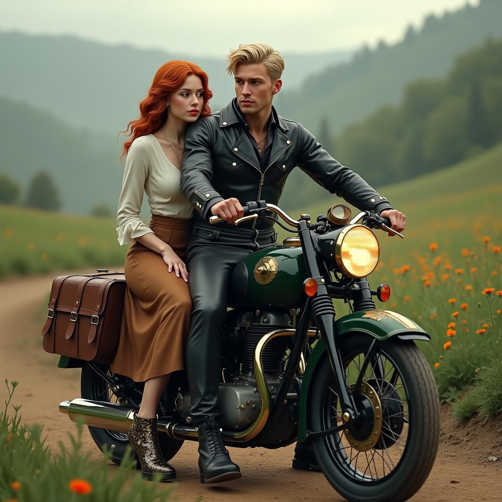 Vintage Motorcycle Scene in Fantasy Art Style