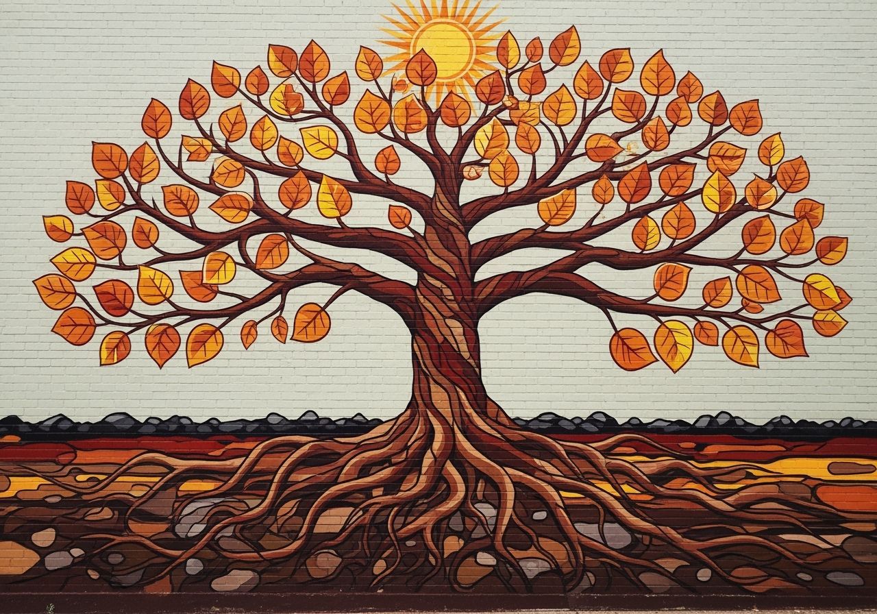 Vibrant Street Mural of a Stylized Family Tree