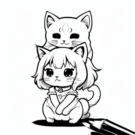 Chibi Cat Coloring Page Line Art