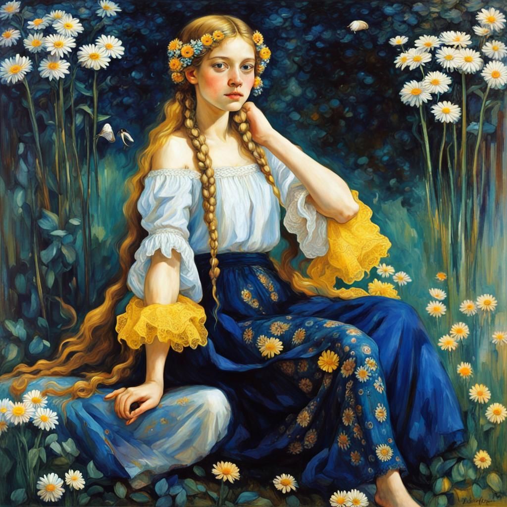 Swedish Girl with Daisy in Bohemian Style
