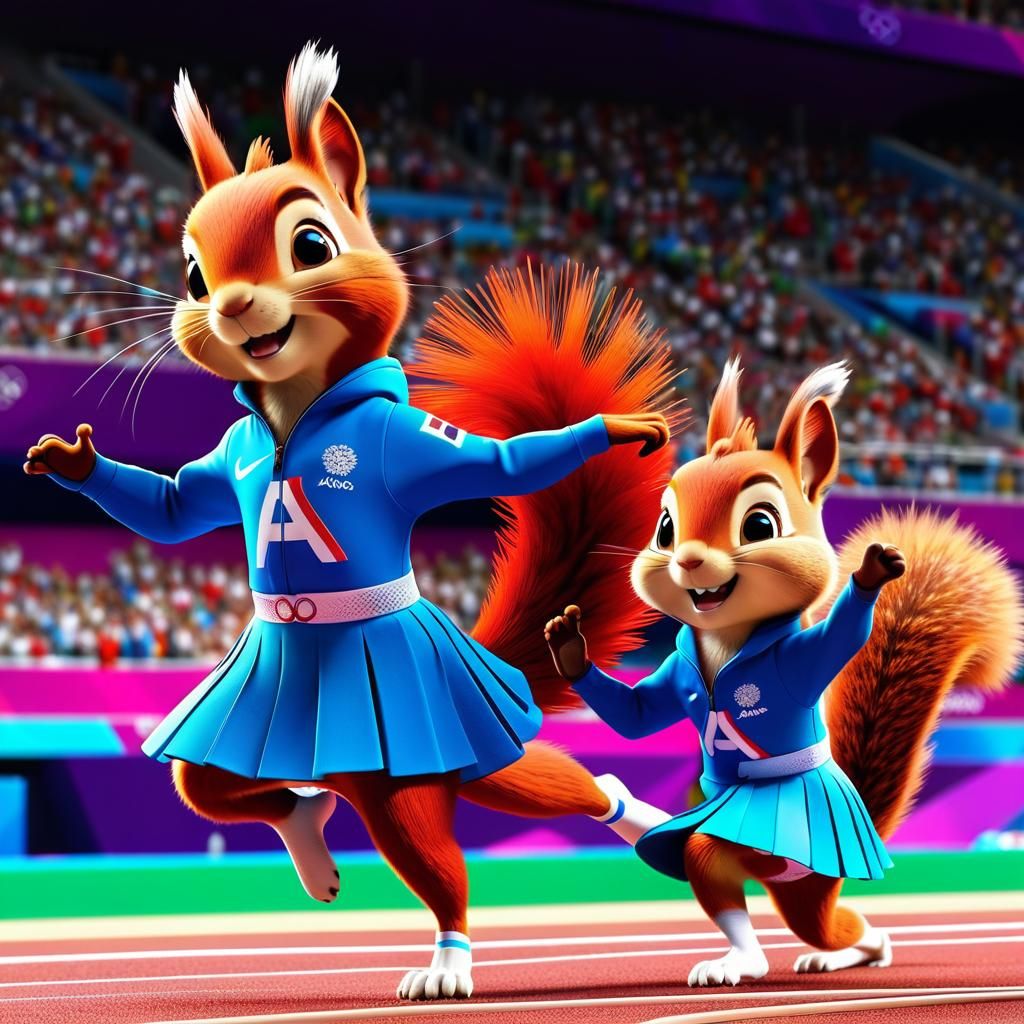Squirrel Gymnastics Team at the Olympics: 3D Anime