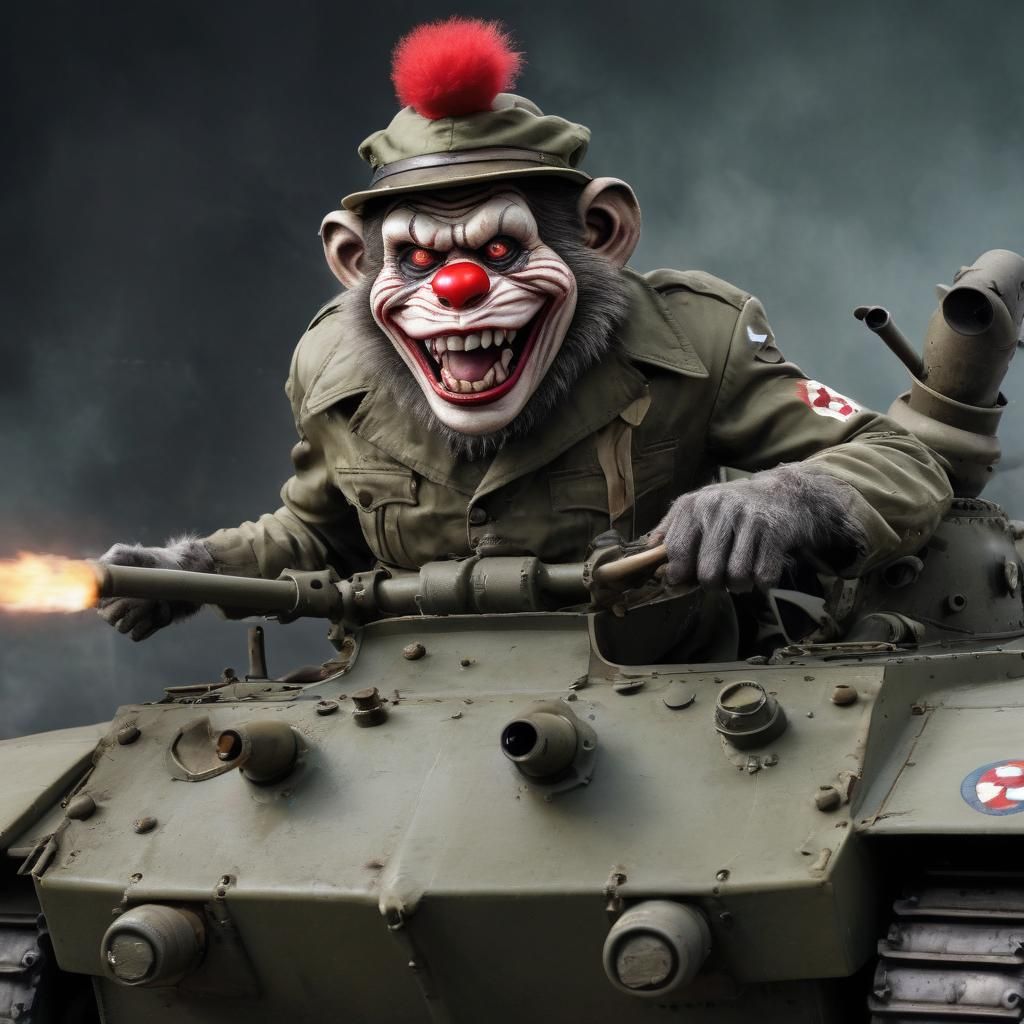 Zombie Monkey Clown Driving a WWII Tank
