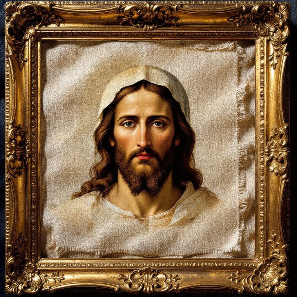 Sacred Linen Relic With Faint Man's Face