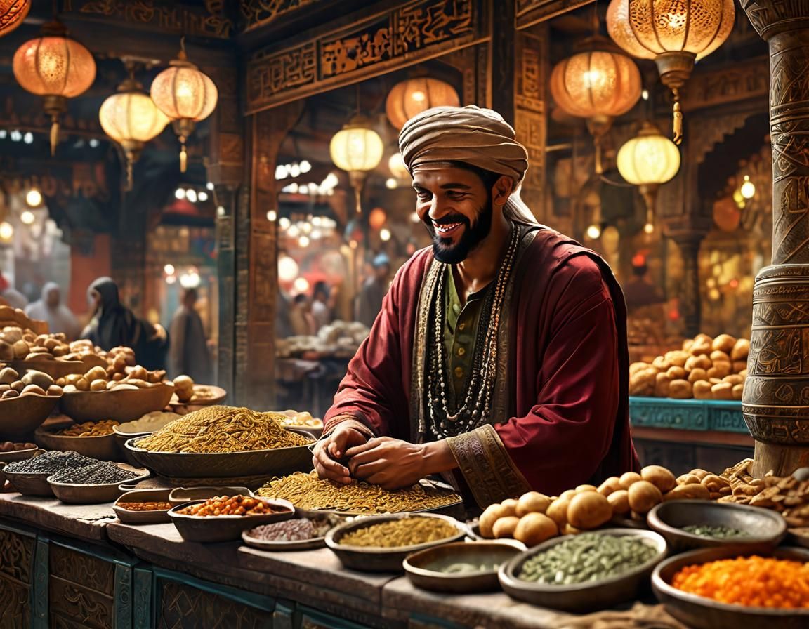 Deceitful Man in Middle Eastern Marketplace Concept Art