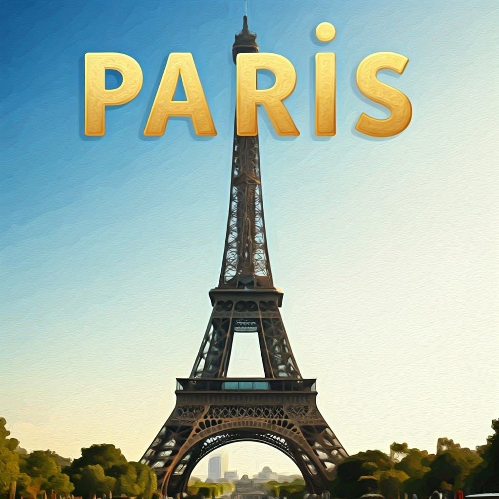 Eiffel Tower in Whimsical Gouache Style