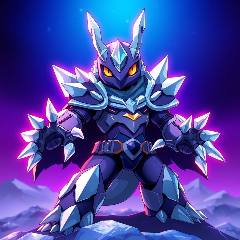 Heroic Mole Digimon in Icy Armor, Anime-Style Masterpiece