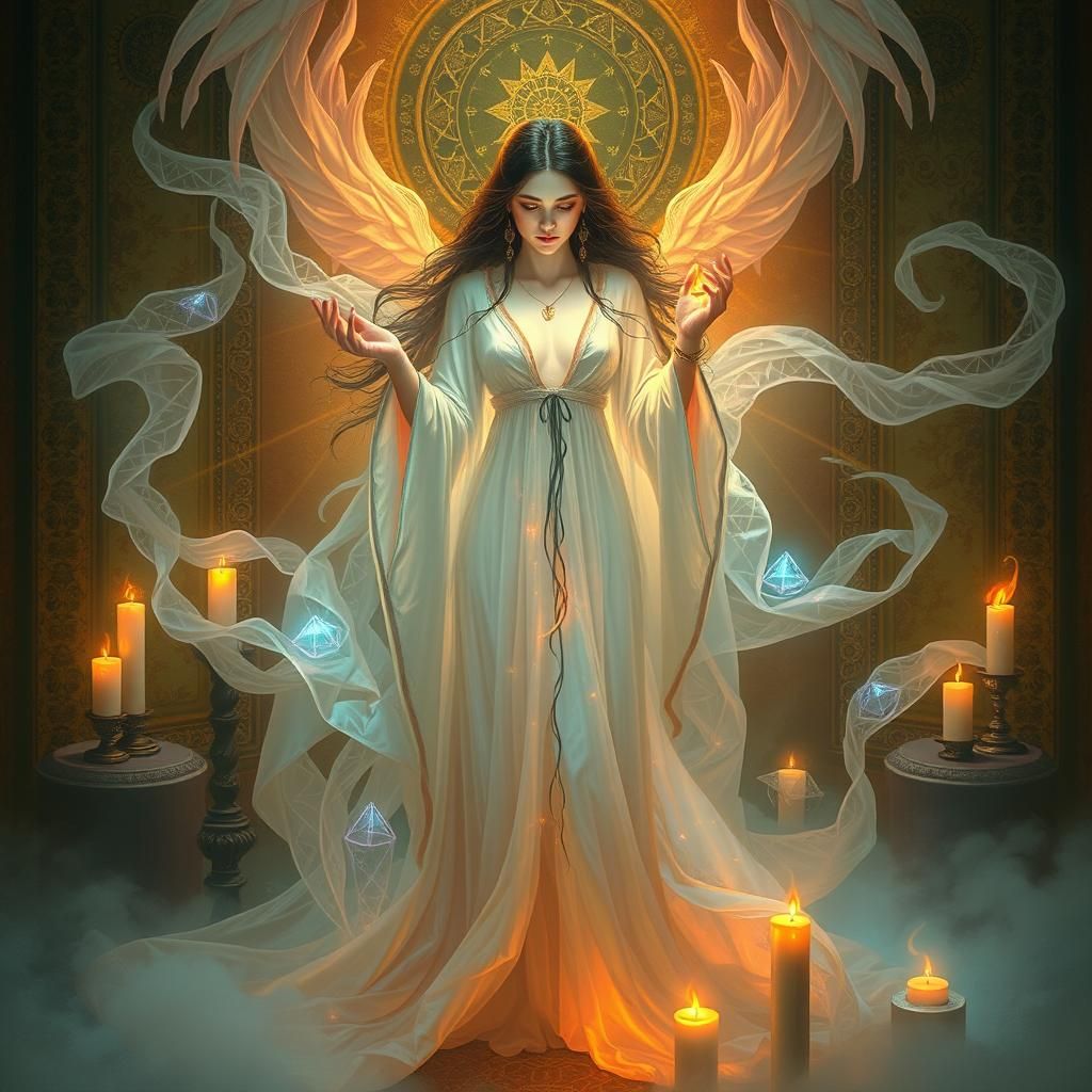 Mystical Woman with Fiery Aura in Ethereal Fantasy Style
