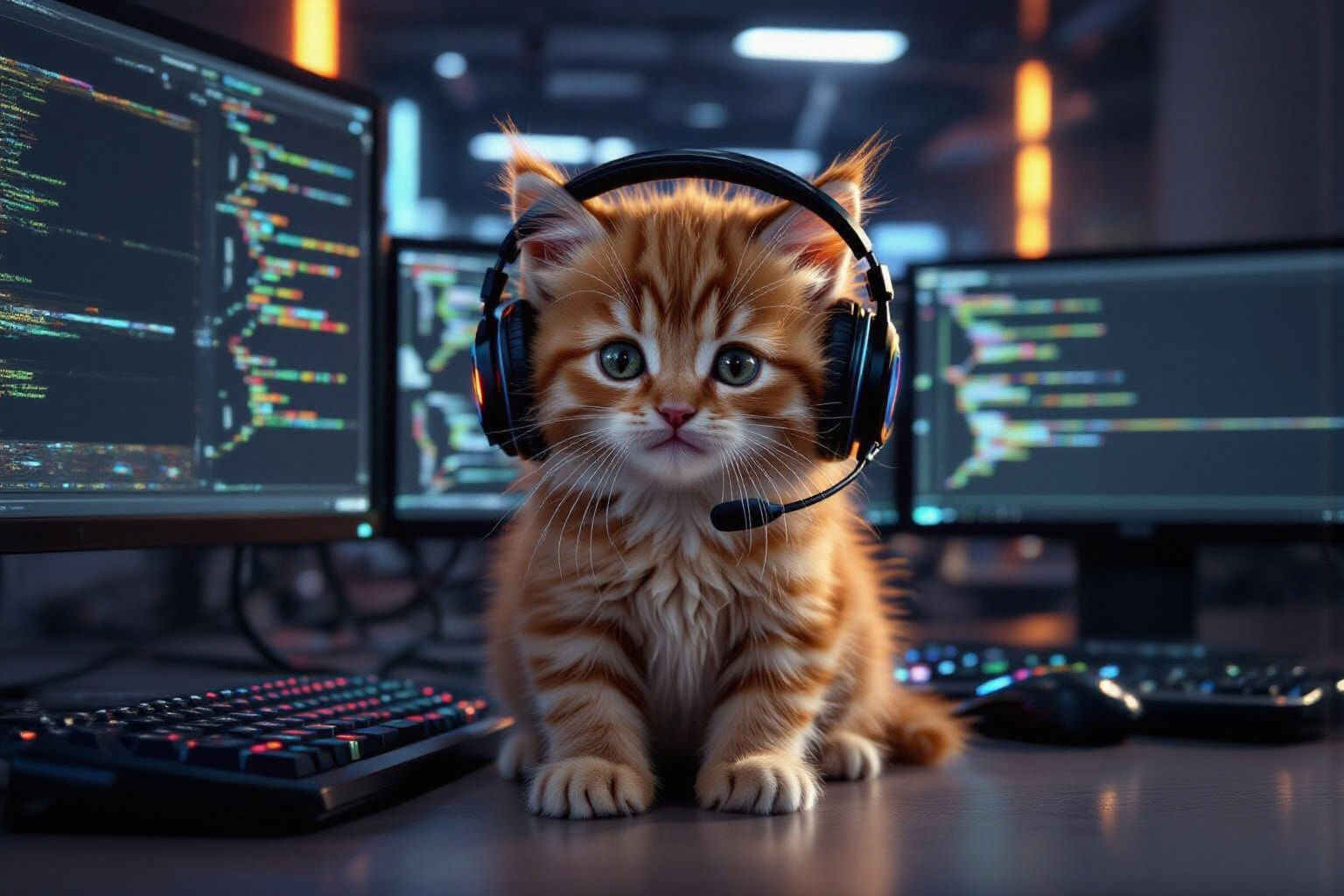 Cute Kitten as IT Systems Admin, Widescreen
