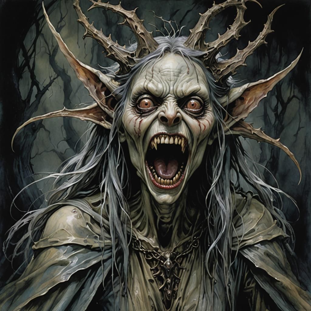 Screaming Horror Queen in Dynamic Brushwork Style